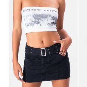 Adika black mini skirt prickly belted